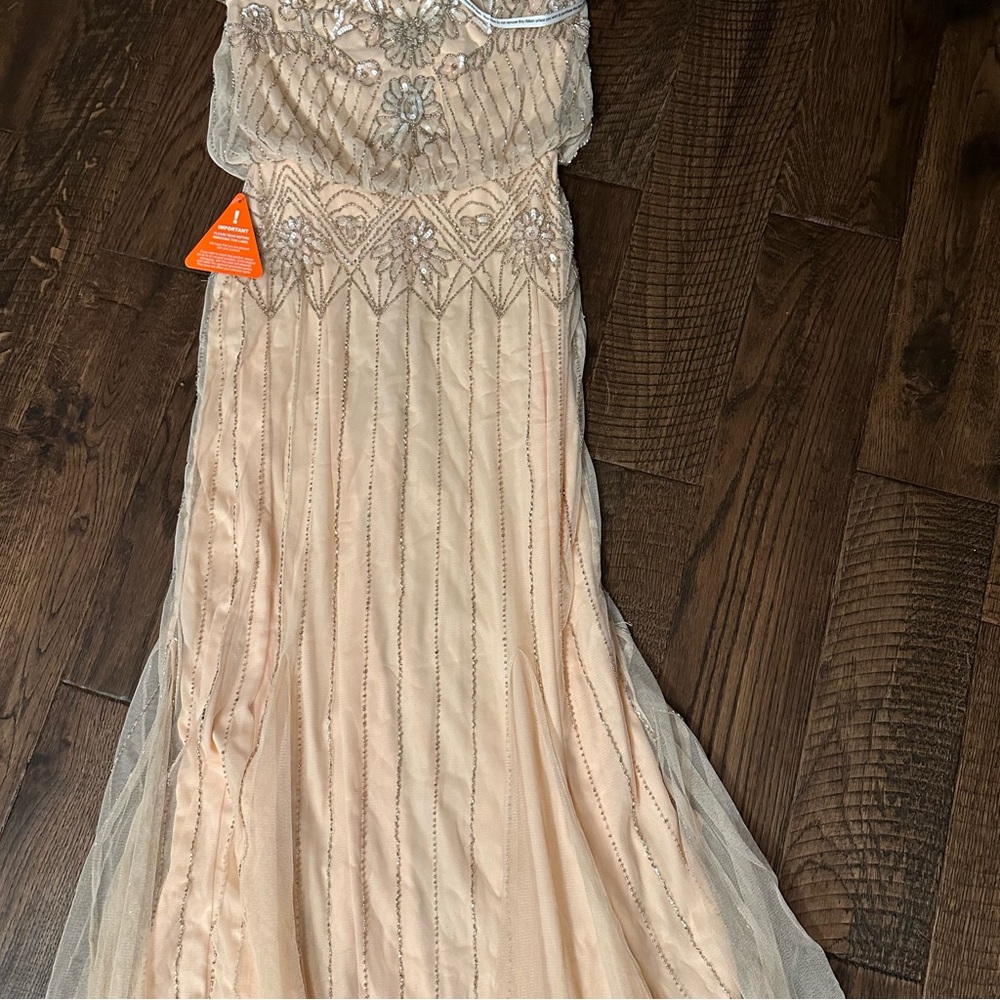 Amelia Rose beaded baroque off the shoulder peach pink gown NWT - Picture 10 of 12